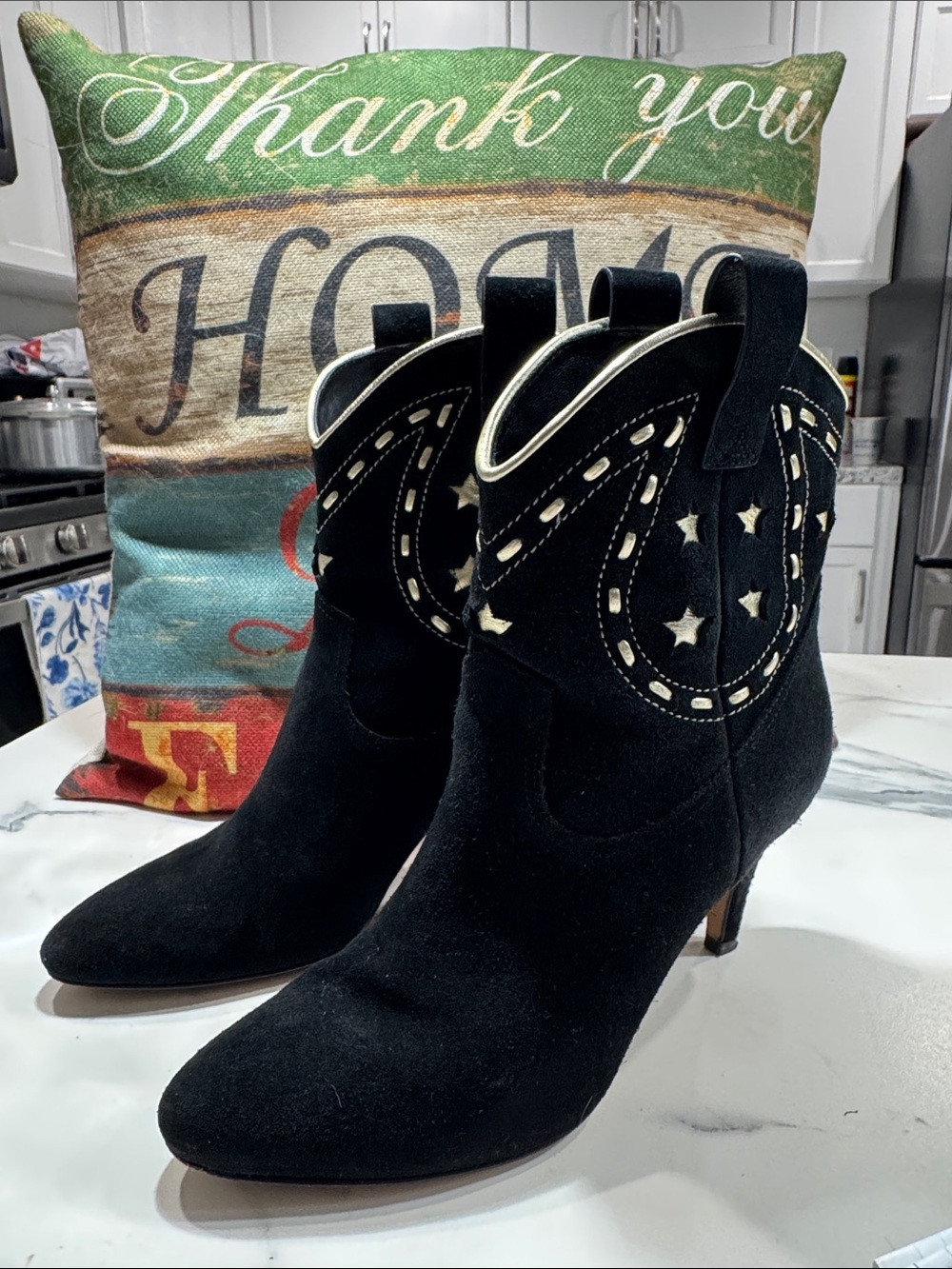 Marc Jacobs Black Suede Western Star Cutout Ankle Booties